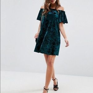 River Island Crushed Velvet Shift Bardot Dress